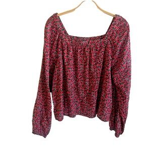 GAP Women's Square Neck Ditzy Black Red Floral Print Top Size M Dark Romantic